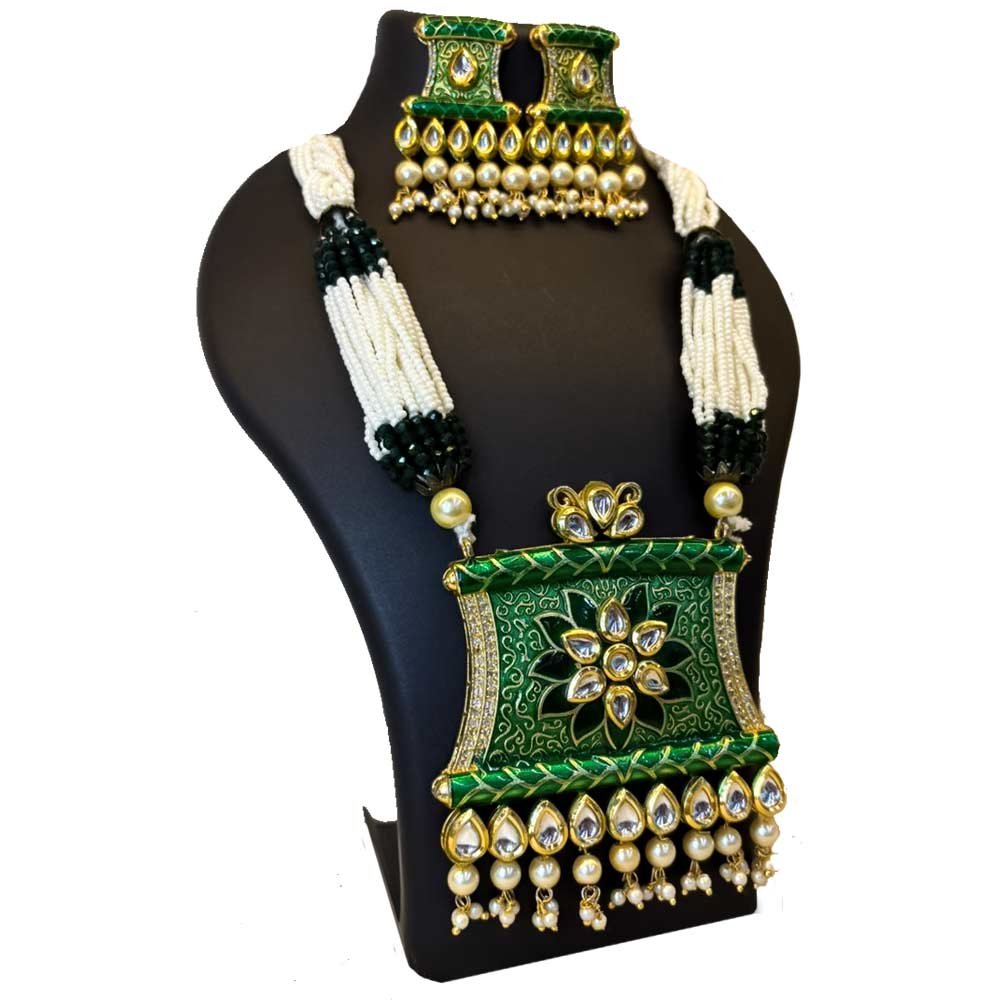 South Indian Lakshmi Temple Necklace Set - Antique Gold & Green Peacock Design with Ruby Emerald Stones