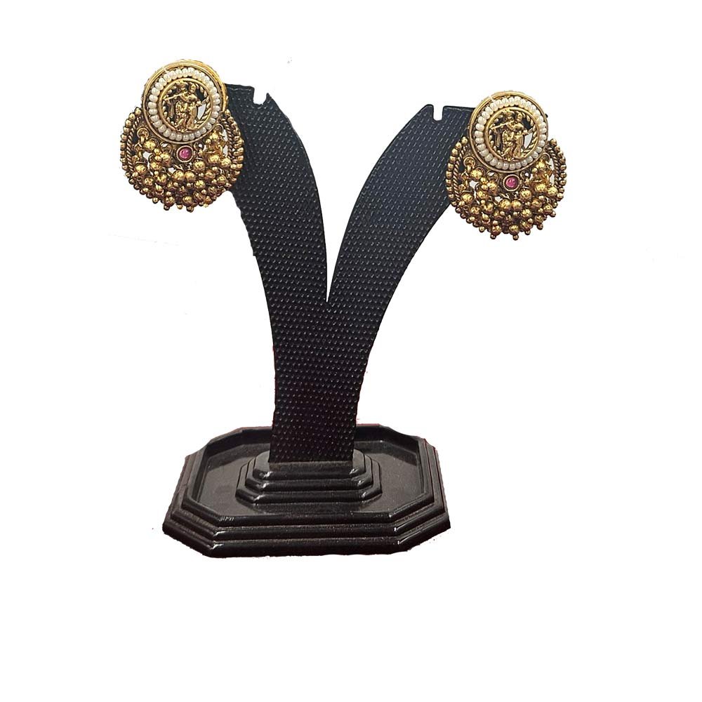 Antique Gold Chandbali Earrings with Ruby Accents
