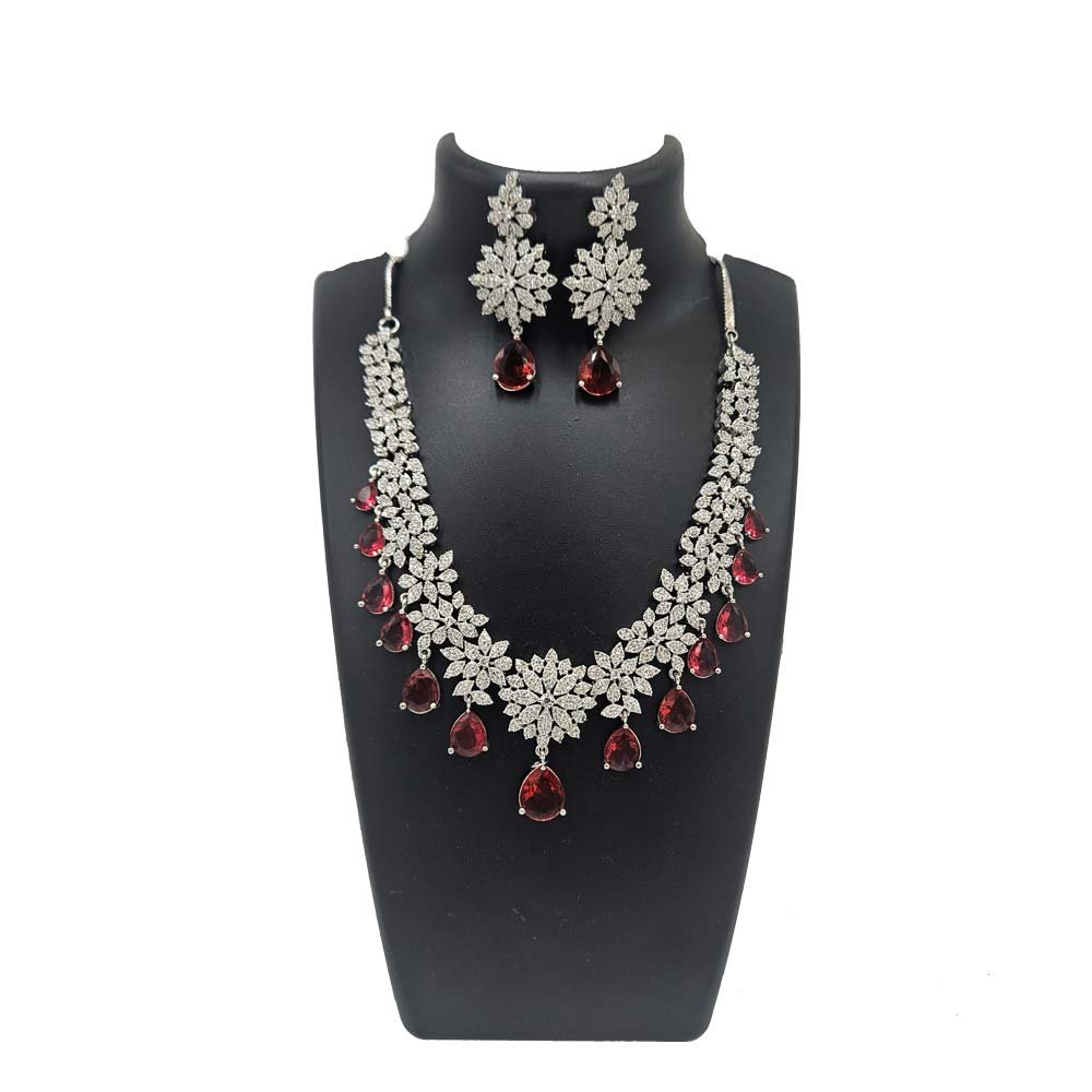 Red Crystal Floral Necklace Set