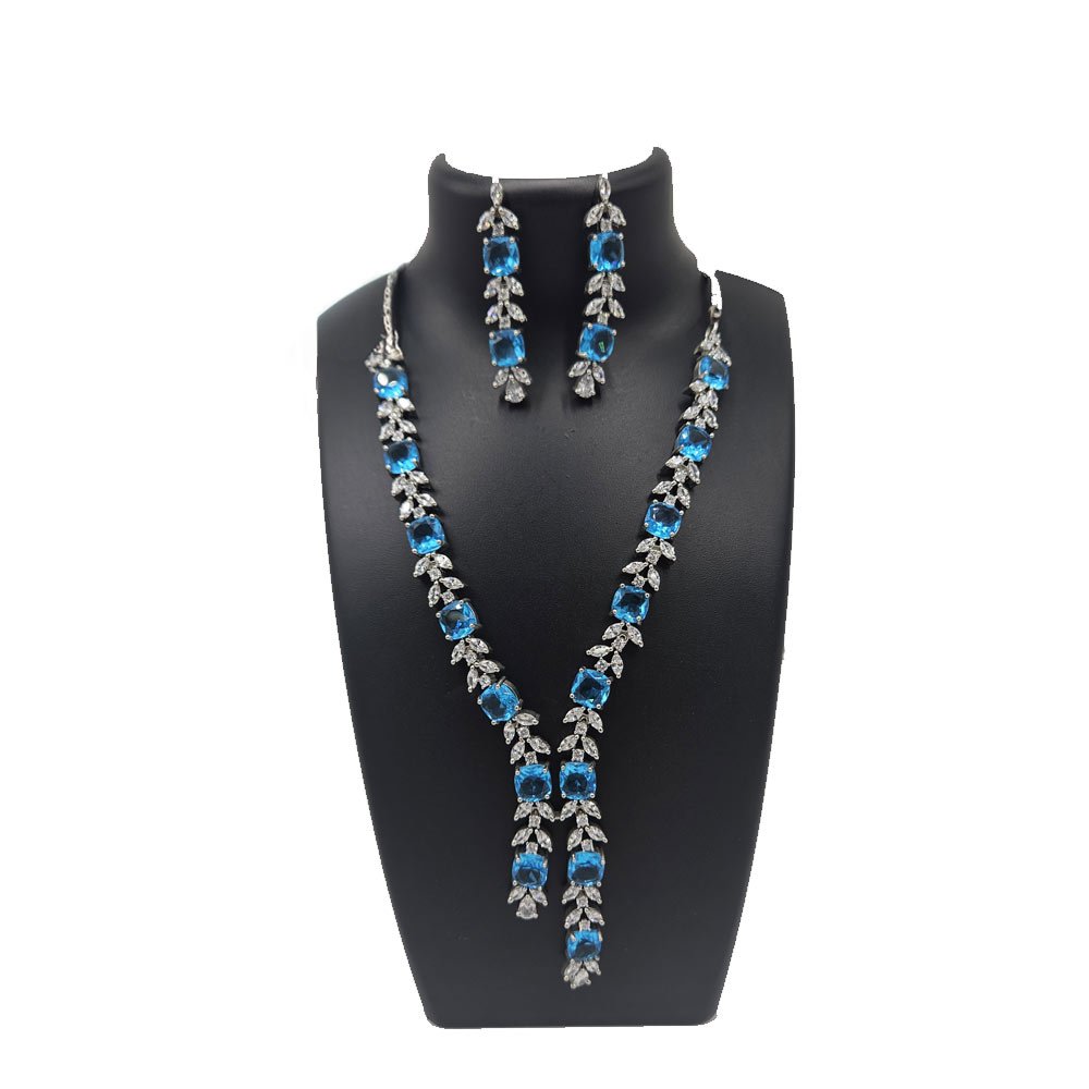 Y Style Lariat Necklace Set with Blue Stones