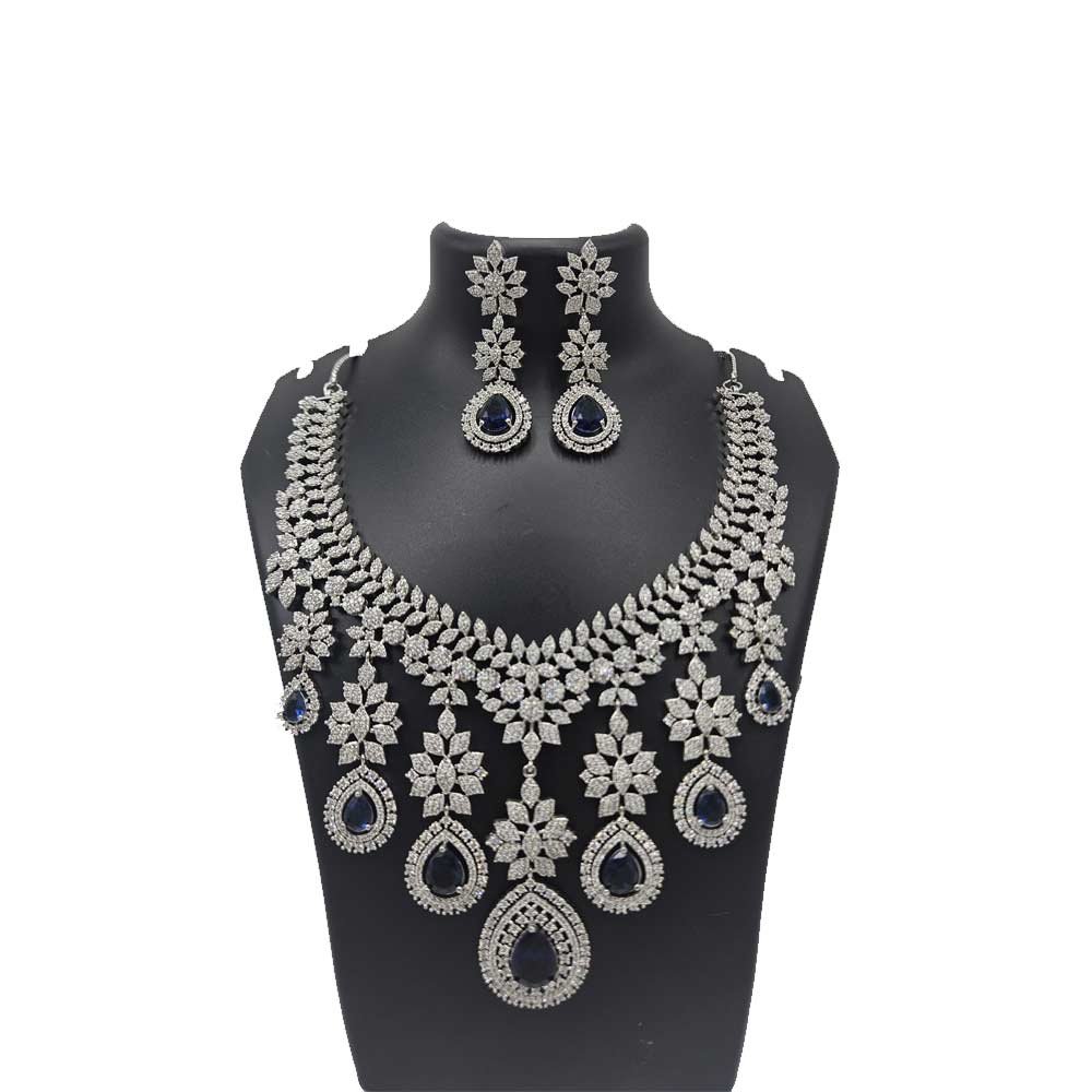 Multiple Teardrop Blue Stone Pendants Style Necklace Set