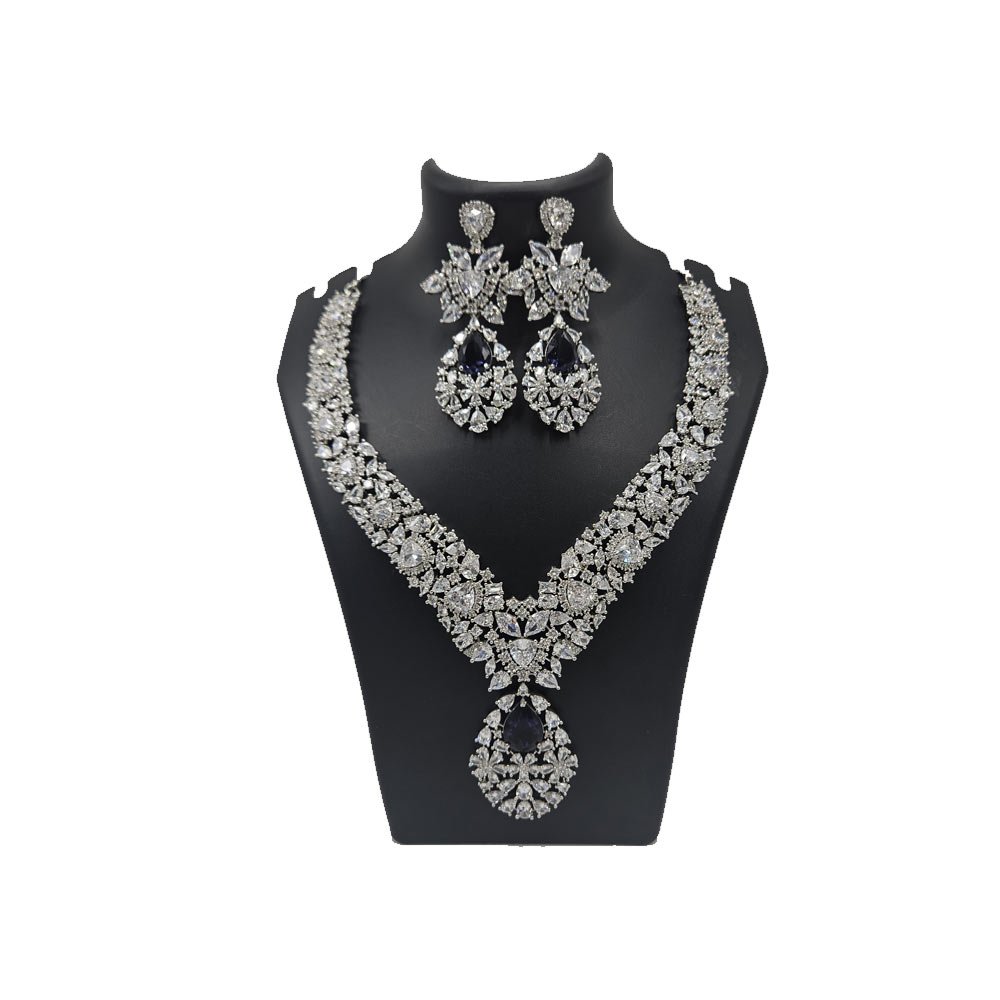Luxury Crystal Necklace Set with Black Stones - AD