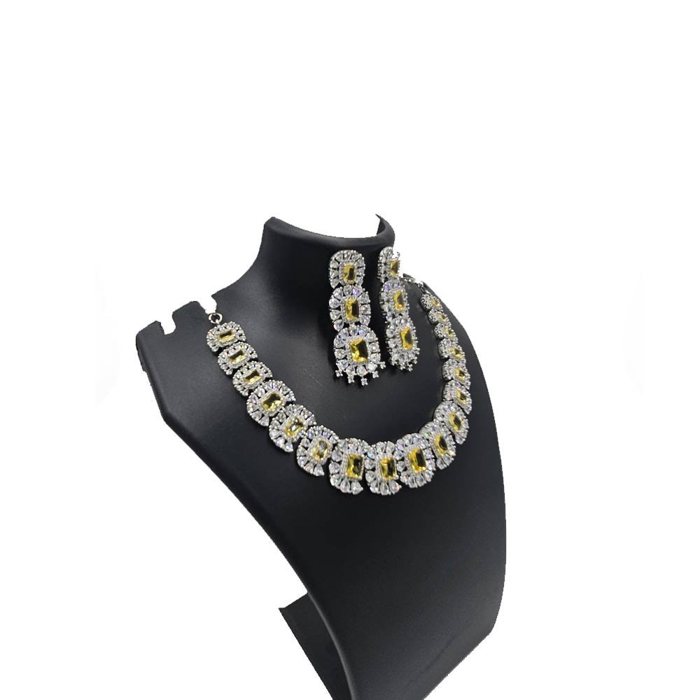 Yellow Stone American Diamond Necklace Set