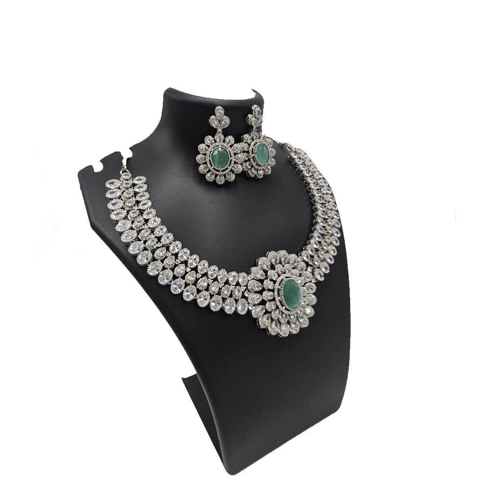 Emerald American Diamond Choker Necklace Set