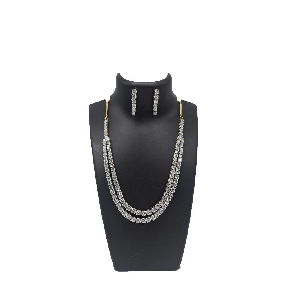Elegant Double Line American Diamond Necklace Set