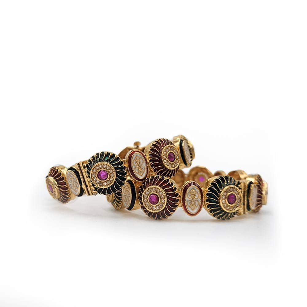 Gold Ruby Meenakari Bangles