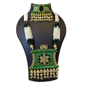 South Indian Lakshmi Temple Necklace Set - Antique Gold & Green Peacock Design with Ruby Emerald Stones