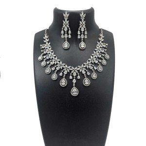 Crystal Teardrop Statement Necklace Set