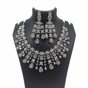 Rose Teardrop American Diamond Statement Necklace Set