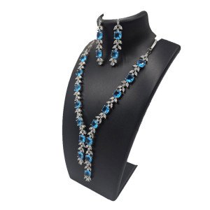 Y Style Lariat Necklace Set with Blue Stones
