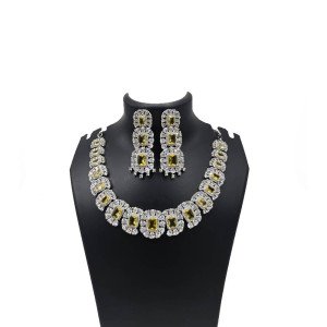 Yellow Stone American Diamond Necklace Set