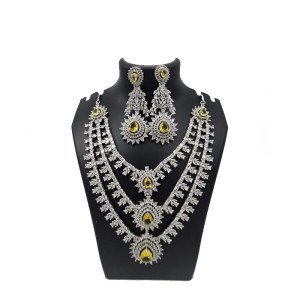 Yellow American Diamond Layered Necklace Set