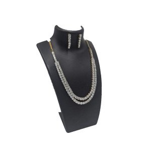 Elegant Double Line American Diamond Necklace Set